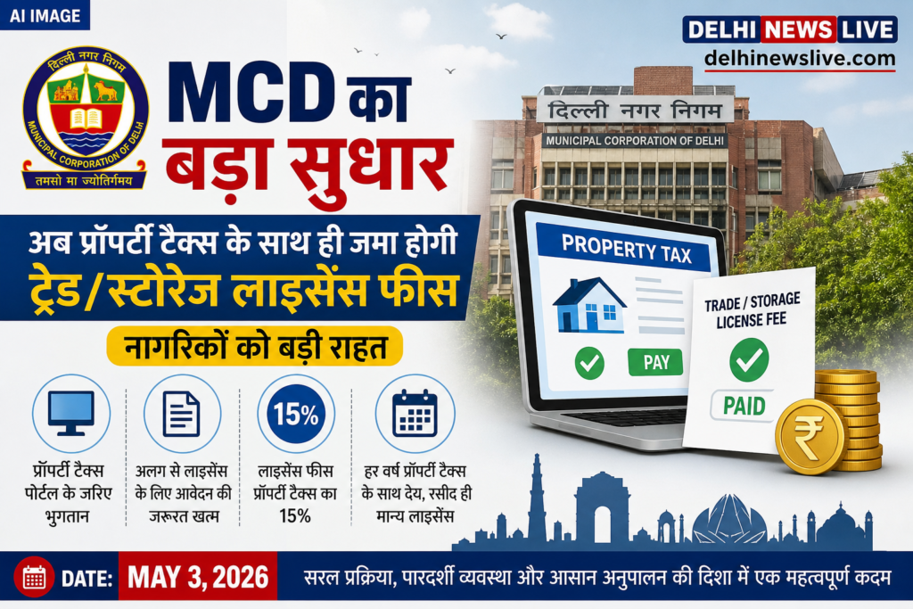 MCD का बड़ा सुधार: प्रॉपर्टी टैक्स के साथ ही जमा होगी ट्रेड/स्टोरेज लाइसेंस फीस