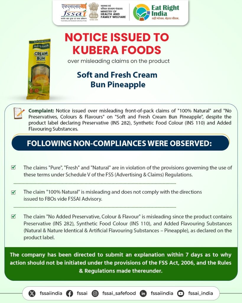 FSSAI का Lotte India, Ferns N Petals और Kubera Foods को नोटिस; भ्रामक दावों और लेबलिंग उल्लंघनों पर मांगा 7 दिन में जवाब FSSAI का Lotte India, Ferns N Petals और Kubera Foods को नोटिस; भ्रामक दावों और लेबलिंग उल्लंघनों पर मांगा 7 दिन में जवाब