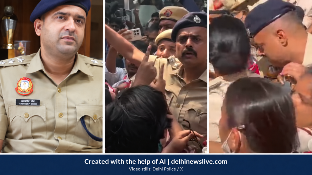 ACP अर्शदीप सिंह पंवार और भीड़ के बीच दिल्ली पुलिस अधिकारियों का AI की मदद से बनाया गया कोलाज